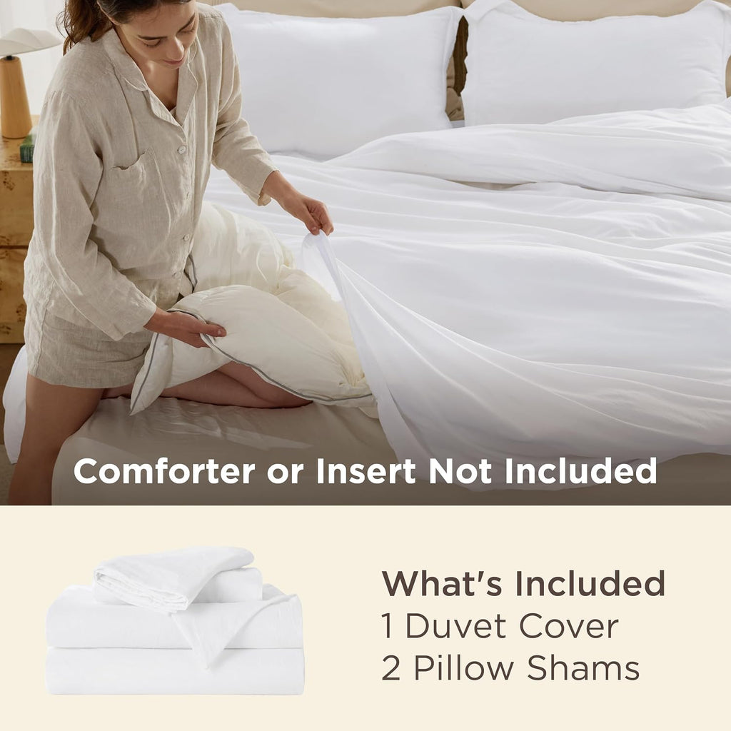 Bedsure Prewashed Duvet Cover Queen, Cotton-Like Bedding Set, Bright White | Ultra Soft, Relaxed Texture, Breathable Comfort, Hidden Zipper, 8 Corner Ties, Easy Care, OEKO-TEX Certified, Year-Round Use
