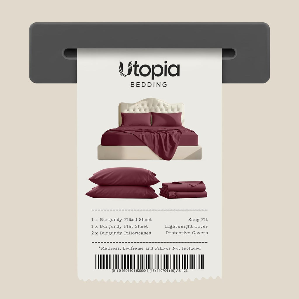 Queen Sheets Set, 4 Pieces 16" Deep Pocket Hotel Luxury Bedsheets, Burgundy | Extra Soft Bedsheet Set, Comfy & Breathable Cooling Sheets, Wrinkle & Fade Resistant, Fitted Sheet, Flat Sheet, 2 Pillowcases