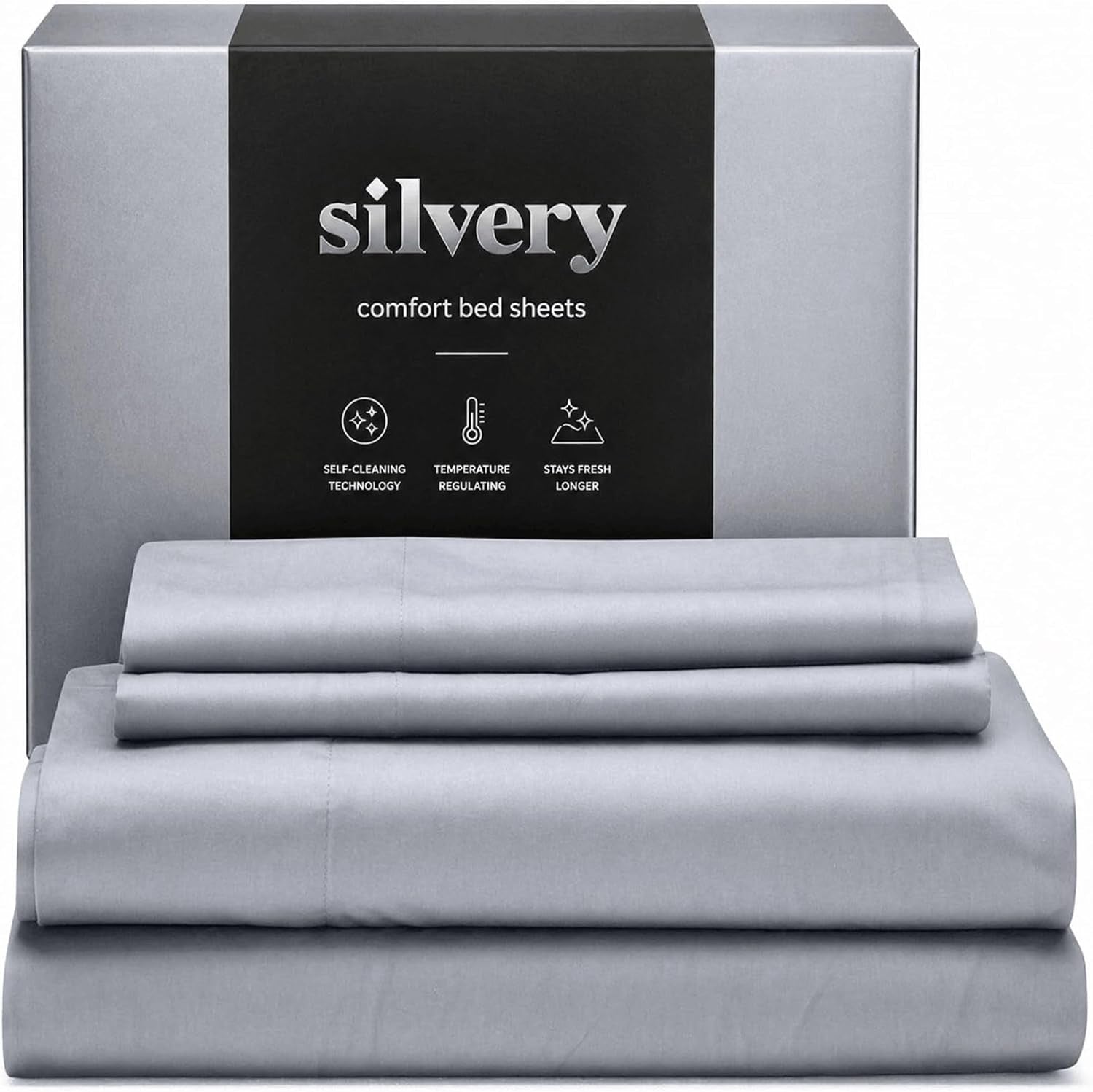 Silver Infused Bed Sheets Set - Ultra-Soft Temperature-Regulating Fabric with Self-Cleaning Technology™ That Stays Fresh 3X Longer for Hygienic Sleep