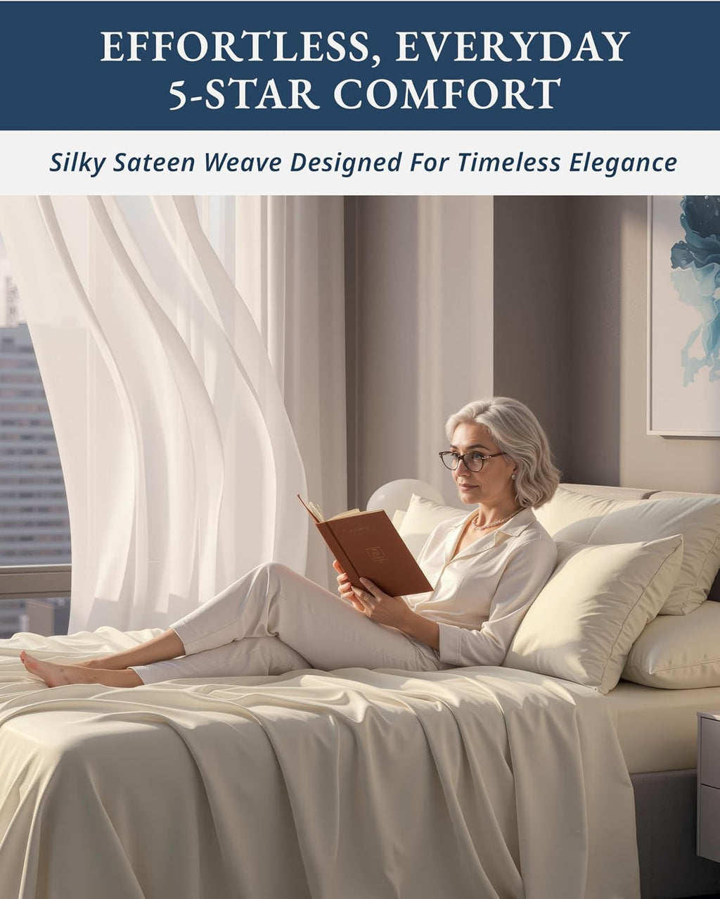 Queen Bed Sheets 100% Egyptian Cotton Sateen - Ivory | Sheets Queen Size Bed Set - 4-Piece Set, for a Luxurious Night'S Sleep, for Guests and Everyday Use, Luxe Sheen,