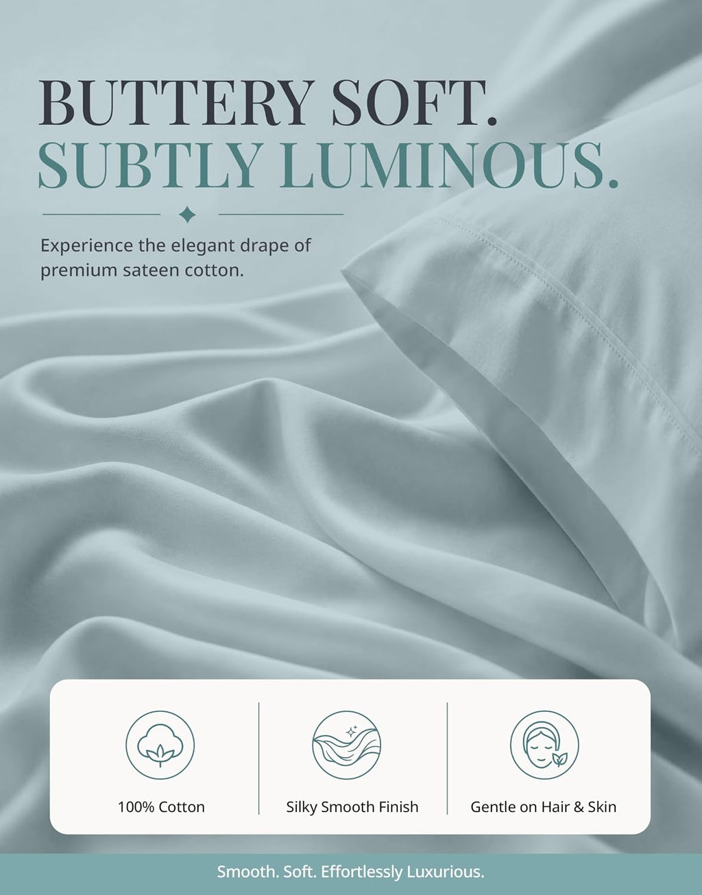 Queen Bed Sheets - 450TC Combed Cotton Sateen Weave, French Blue | Soft & Breathable Queen Sheet Set - Snug 15 Inch Deep Pocket, OEKO-TEX Certified, Everyday Comfort