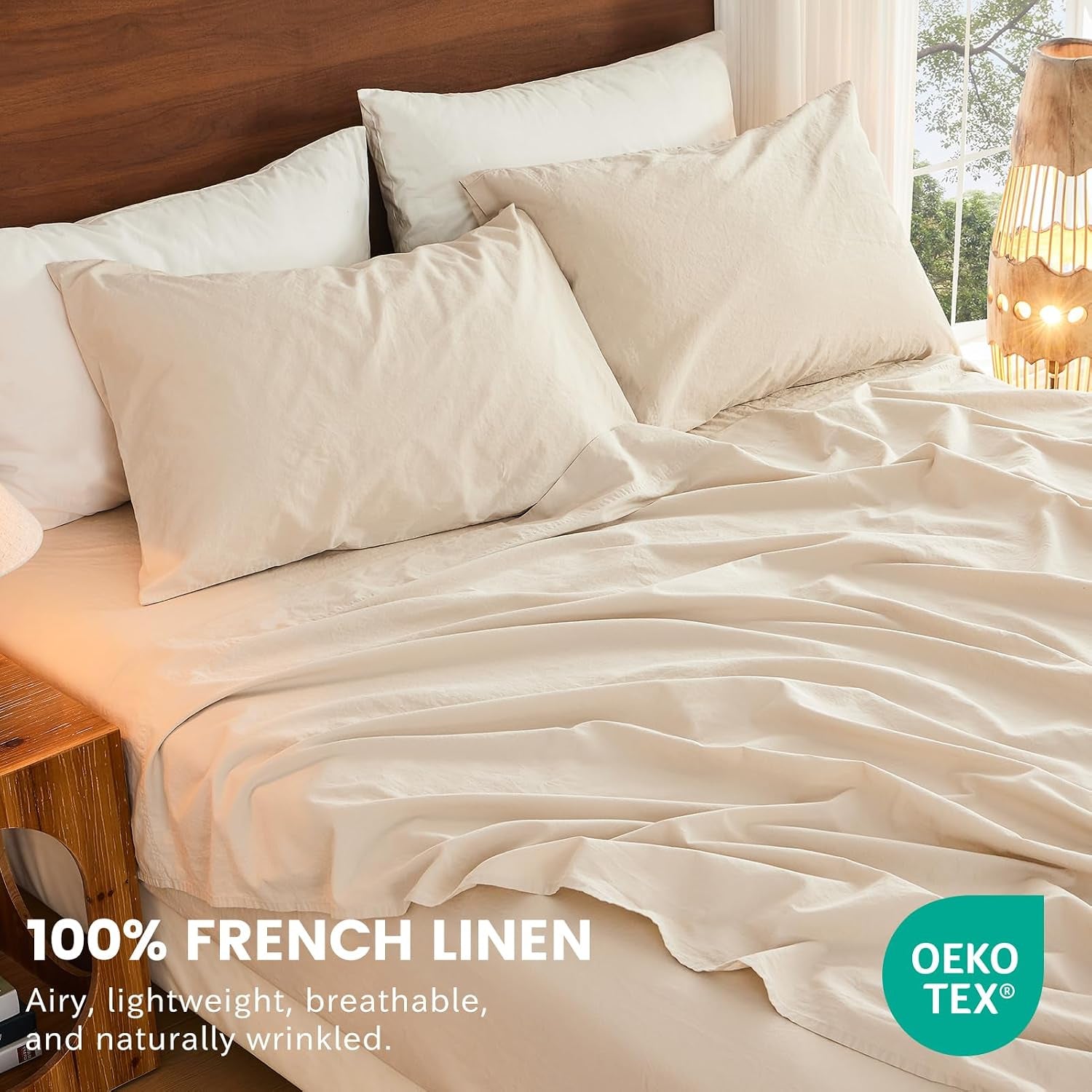 100% French Linen Queen Bedding Set – 18-24" Extra Deep, 4-Piece | Soft & Durable, Breathable & Cooling, Flax Linen Sheet, OEKO-TEX Certified, Moisture Wicking, Easy Care, Machine Washable