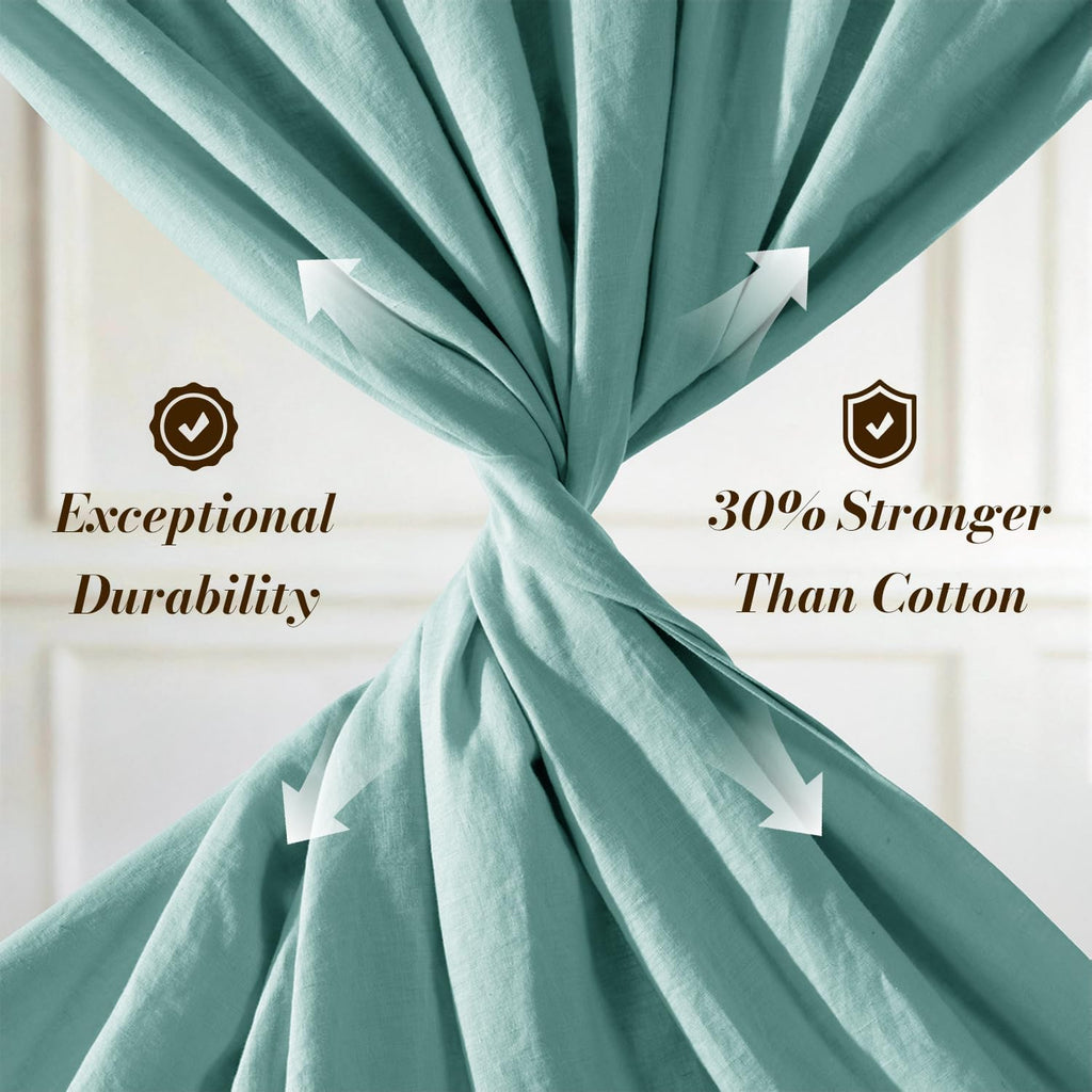 100% French Linen King Size Sheets Set,Natural Flax Bedding | Cooling for Hot Sleepers,Anti-Tear,Breathable Durable,16" Deep Pocket,Machine Washable,4Pc,Aqua