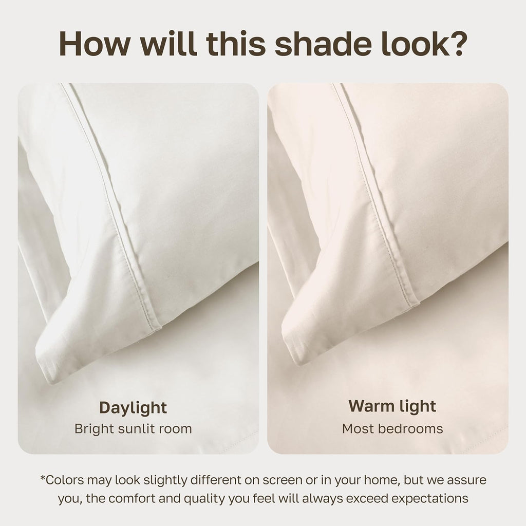 100% Cotton Sateen Deep Pocket Queen Sheets Set | 400 Thread Count Backed by Good Housekeeping Seal, 16" Deep Pocket, All-Around Elastic, Easy Care - Ivory (Pale Tone)