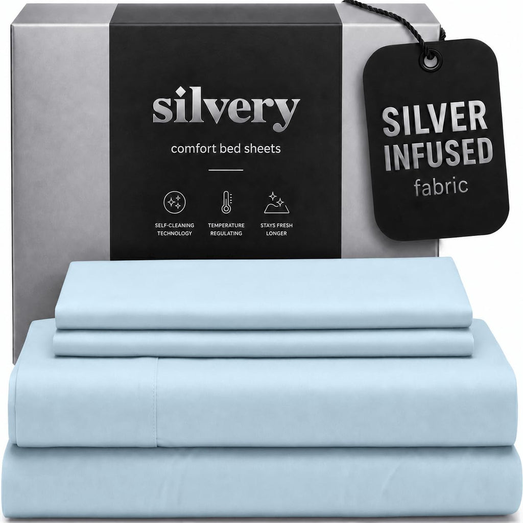 Silver Infused Bed Sheets Set - Ultra-Soft Temperature-Regulating Fabric with Self-Cleaning Technology™ That Stays Fresh 3X Longer for Hygienic Sleep