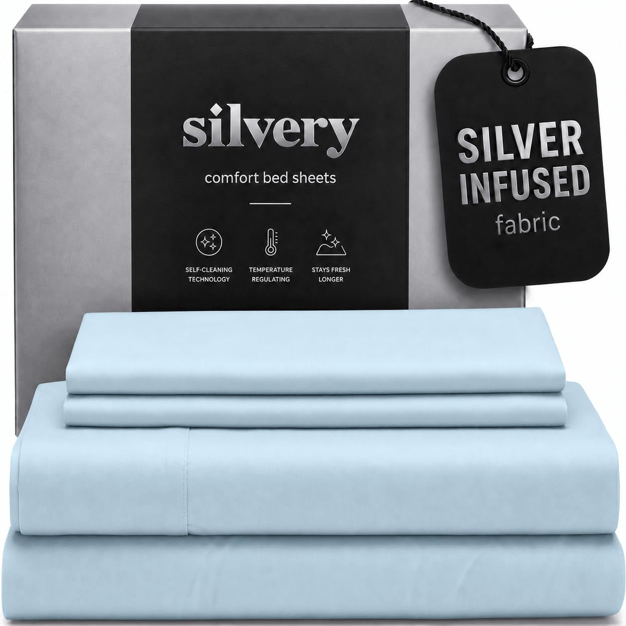 Silver Infused Bed Sheets Set - Ultra-Soft Temperature-Regulating Fabric with Self-Cleaning Technology™ That Stays Fresh 3X Longer for Hygienic Sleep