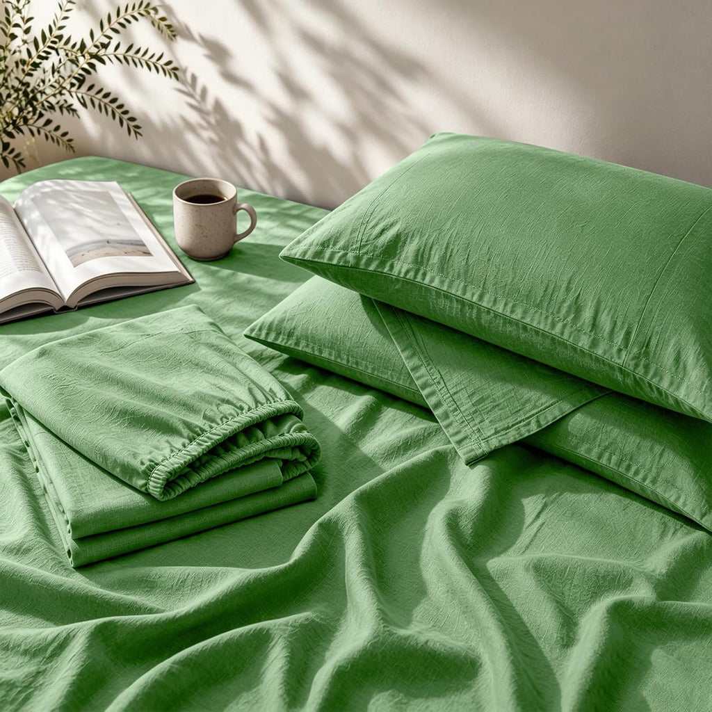 100% French Linen Sheets King,4 Pcs,16" Deep Pocket | Soft Durable Linen Sheets, Breathable, Anti-Tear, OEKO-TEX Certified, Easy Care Machine Washable
