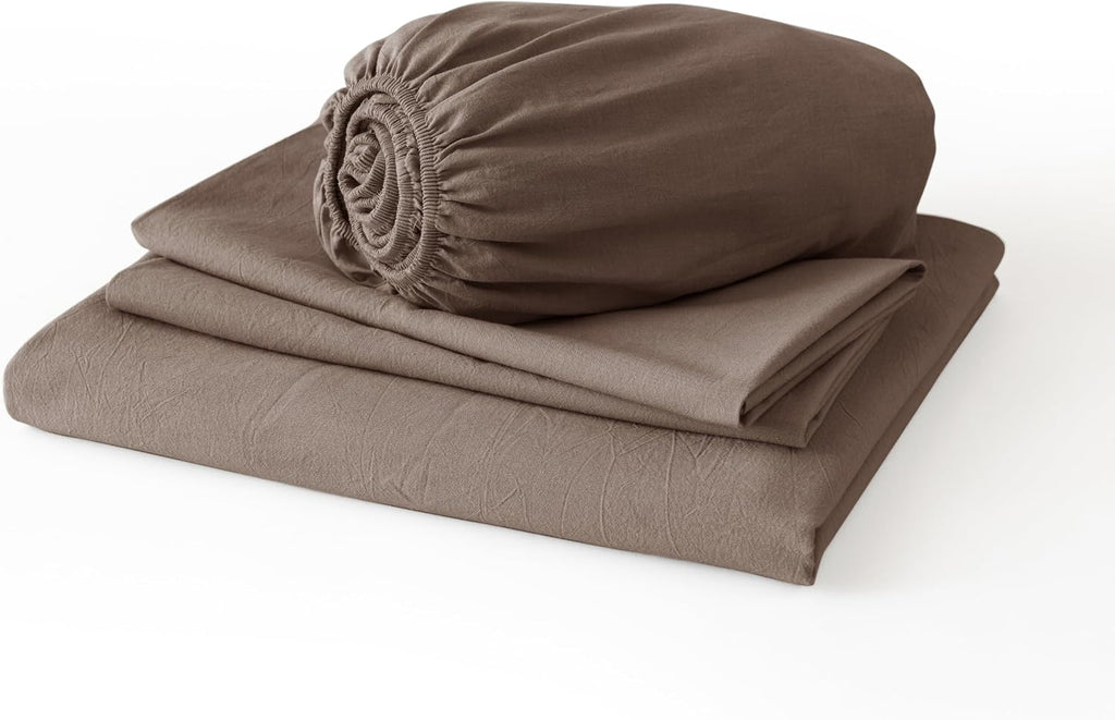 King Washed Cotton Sheet Set, 4-Piece, Relaxed Linen Feel | Deep Pocket Fits Mattresses up to 17". Flat Sheet & 2 Pillowcases. Naturally Soft & Breathable. Machine Washable.