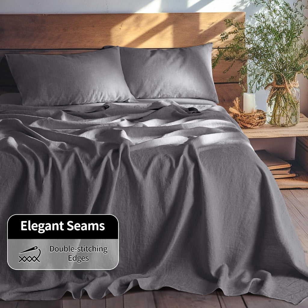 100% French Organic Linen Sheet Set 4Pcs, 16" Deep Pocket Queen Size | Pure Linen Bed Sheet, Natural Flax, Soft Breathable Sheets for Hot Sleepers, Durable, and Cozy for All Seasons, Dark Gray