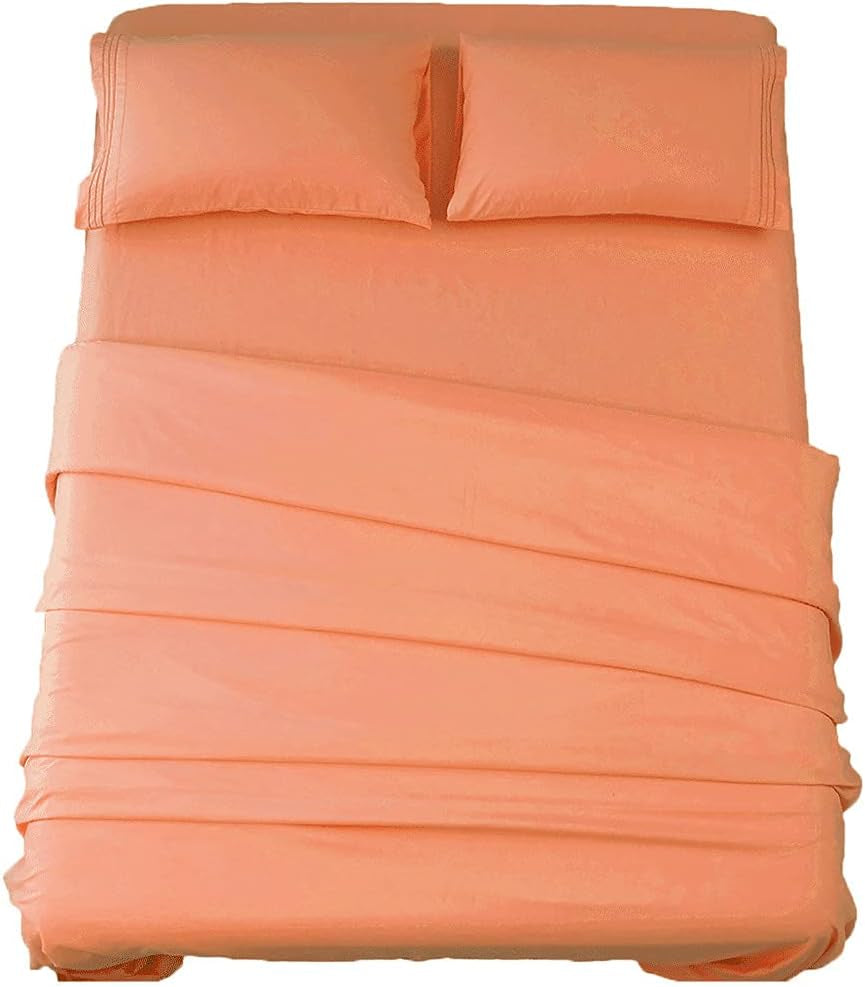 Bed Sheet Set Super Soft Microfiber 1800 Series Luxury Egyptian Sheets 16-Inch Deep Pocket Wrinkle and Hypoallergenic-4 Piece (Coral, Queen)