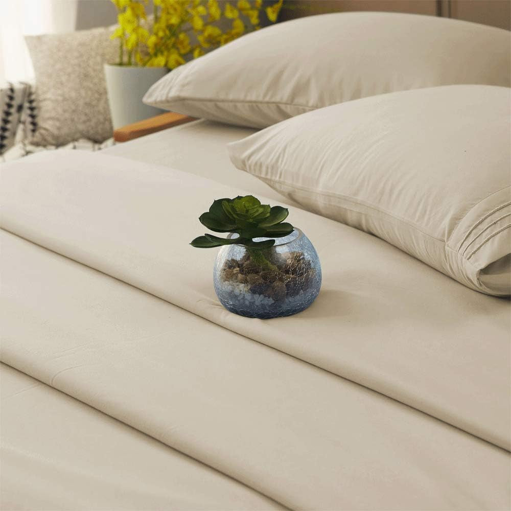 Bed Sheet Set Super Soft Microfiber 1800 Series Luxury Egyptian Sheets 16-Inch Deep Pocket Wrinkle and Hypoallergenic-4 Piece (Beige, Queen)