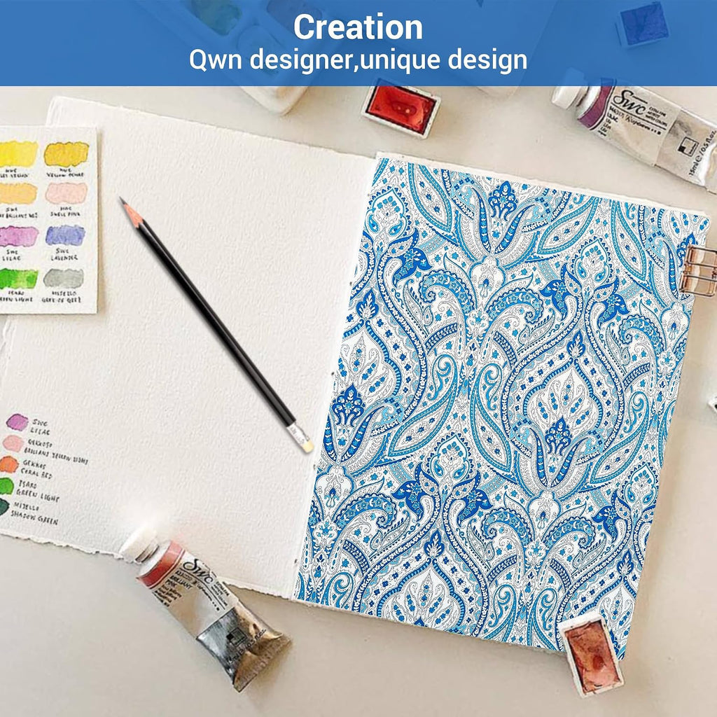 Blue Paisley Printed Queen Size Sheet Set, Blue Floral Sheets Queen, Cozy Microfiber Fitted Sheet with 15" Deep Pocket & Non-Slip Straps, Flower Patterned Sheets & Pillowcase Sets