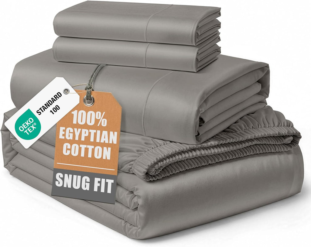 Queen Sheet Set 100% Egyptian Cotton Sateen - Charcoal | Queen Bed Sheets - 4-Piece Set, for a Luxurious Night'S Sleep, for a Silky Hotel-Style Bed, Styles a Master Bedroom
