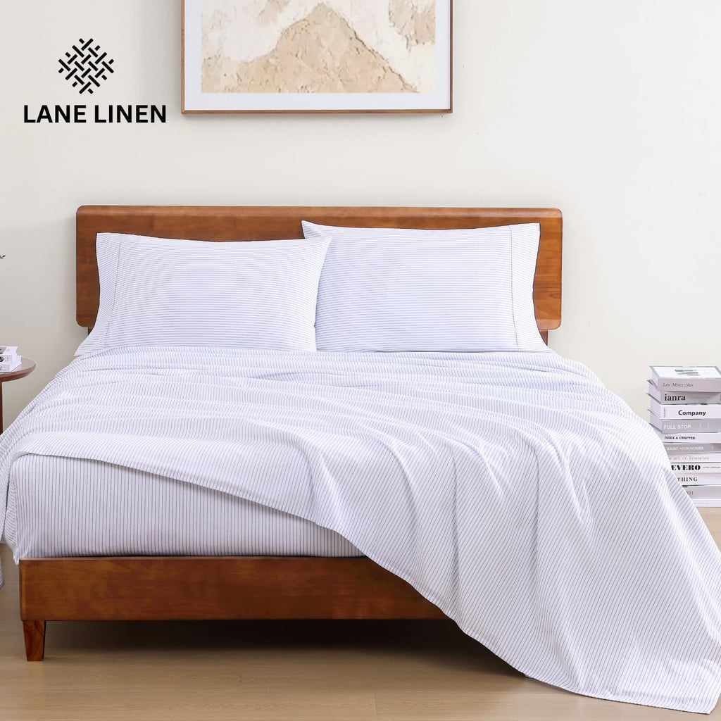 Twin Sheet Set 100% Organic Cotton Cooling Soft - Ticking Stripe | 100% Organic Cotton Percale Twin Sheet Set - Affordable Organic Luxury, Honest-Price Organic Quality, for Hot Sleepers