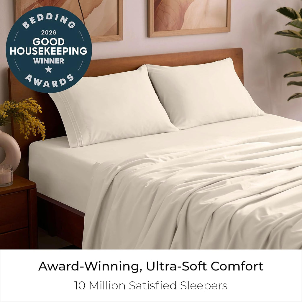 Iconic 4-Piece, Ultra Soft Sheet Set (Queen, Golden Ivory) | 10M+ Sleepers. Lab-Tested: Sleeps Cool, Stays Bright, Strong, Smooth. Good Housekeeping Best Bedding, 7 Yrs Running.