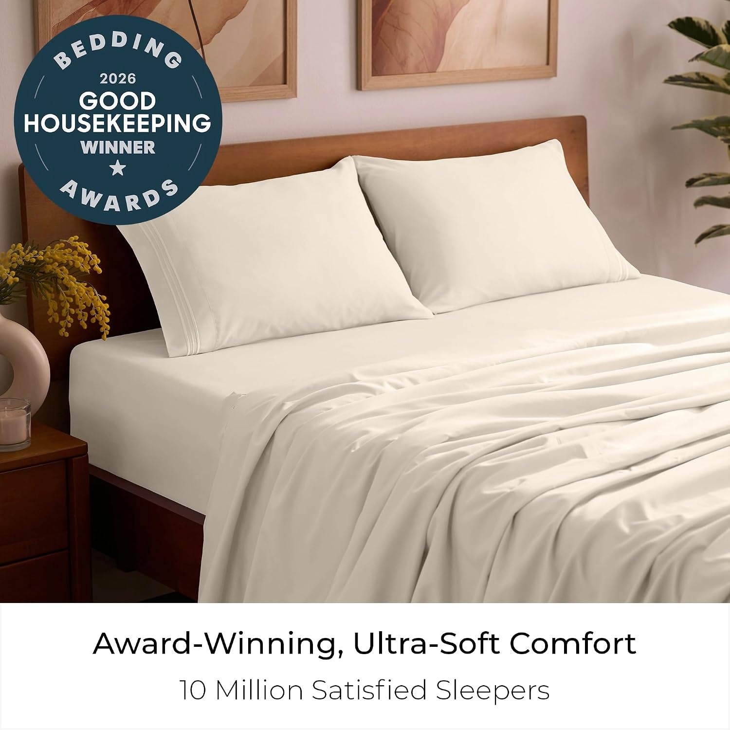 Iconic 4-Piece, Ultra Soft Sheet Set (Queen, Golden Ivory) | 10M+ Sleepers. Lab-Tested: Sleeps Cool, Stays Bright, Strong, Smooth. Good Housekeeping Best Bedding, 7 Yrs Running.