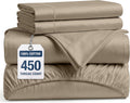 Queen Sheets - 450TC 100% Long-Staple Cotton Sateen Weave, Taupe | Soft & Breathable Queen Sheet Set - Cooling, Silky, Snug 15 Inch Deep Pocket, Hotel Luxury, OEKO-TEX Certified