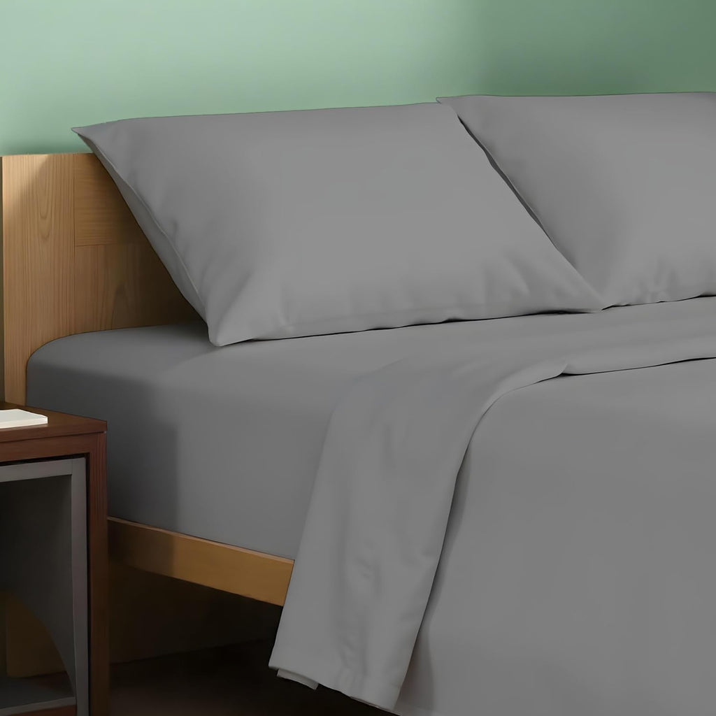 100% Organic Cotton Sheets King Size - 4 PC Organic Cotton King Percale Weave Sheet Set, Soft, Cooling, Crisp & Breathable, 16" Deep Pocket Hotel Quality Bedding Set - Dark Grey