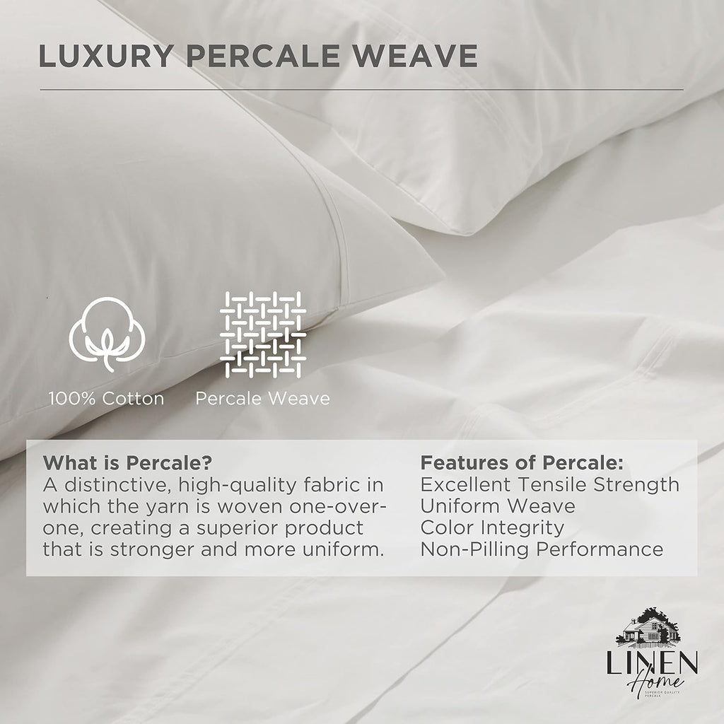 100% Cotton Percale Double Marrow Stitch Hem Sheet Set Queen Size, Mauve Lavender, 4 Piece Hotel-Style Tailored Deep Pocket Bedding, Crisp Cool All-Season Breathable Sheets, Long-Staple Combed Cotton