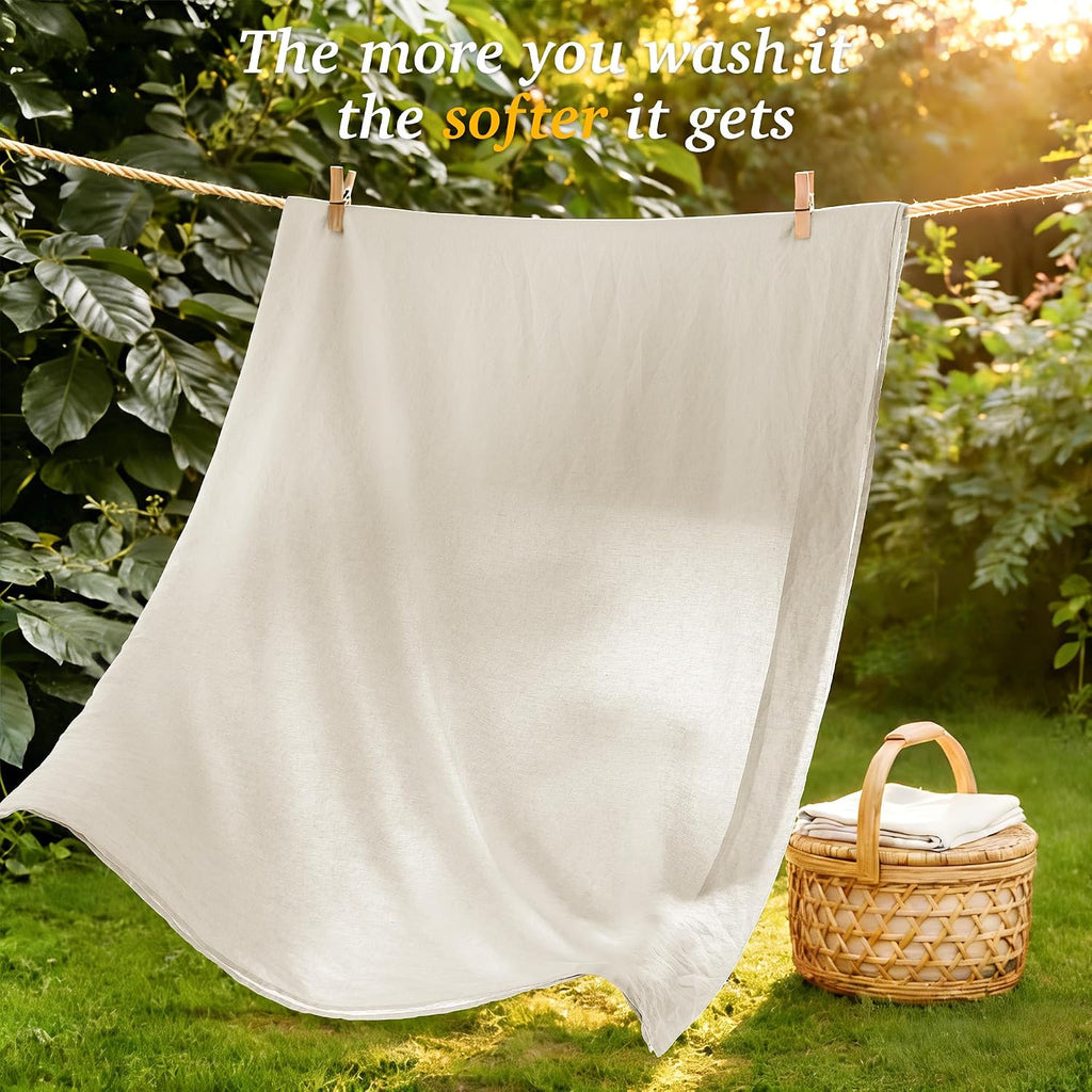 100% French Pure Linen Sheets King Size,Soft & Durable | Breathable for Hot Sleepers,Anti-Tear Linen Bed Sheets,Moisture Wicking,16" Deep Pocket - 4 Piece,Cream