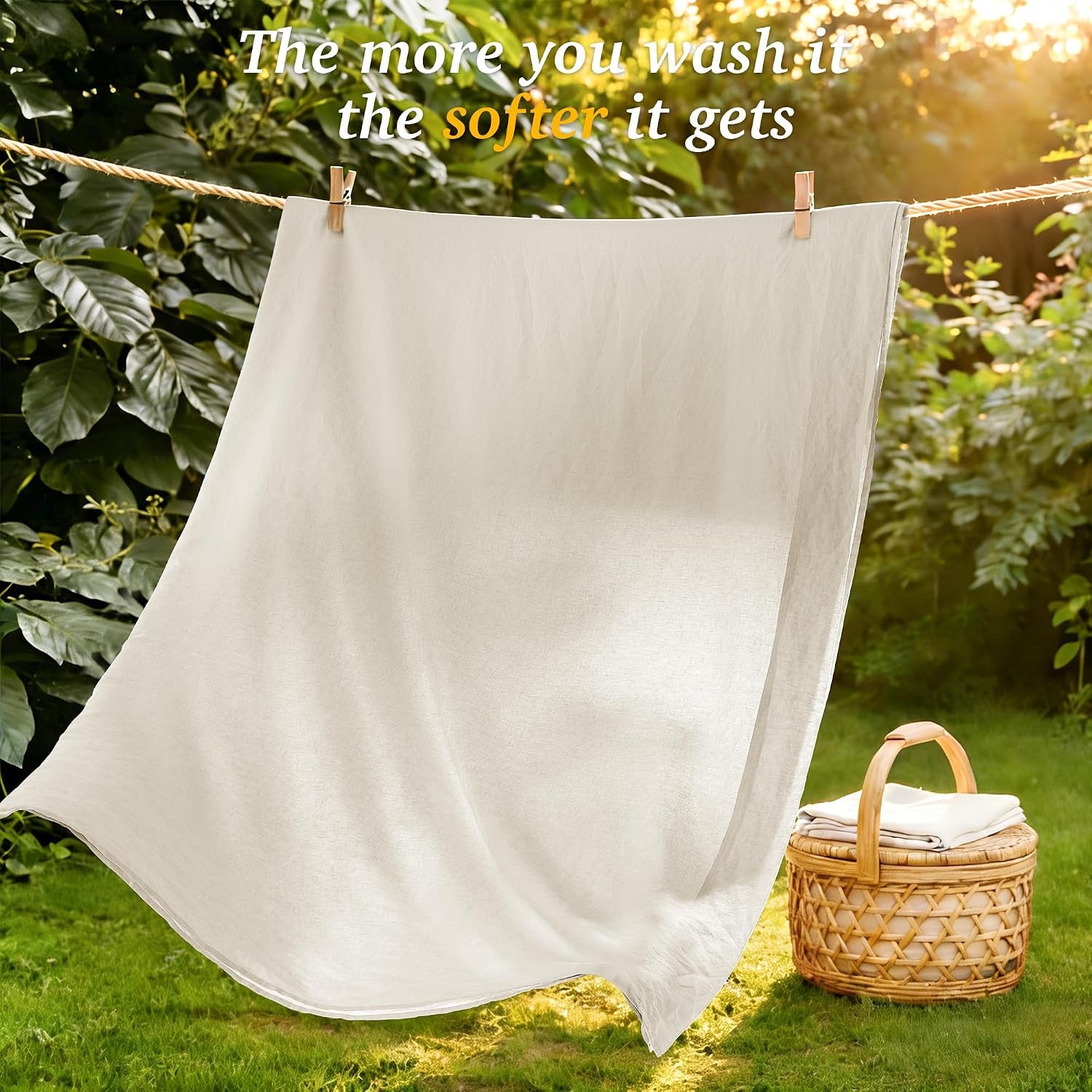 100% French Pure Linen Sheets King Size,Soft & Durable | Breathable for Hot Sleepers,Anti-Tear Linen Bed Sheets,Moisture Wicking,16" Deep Pocket - 4 Piece,Cream
