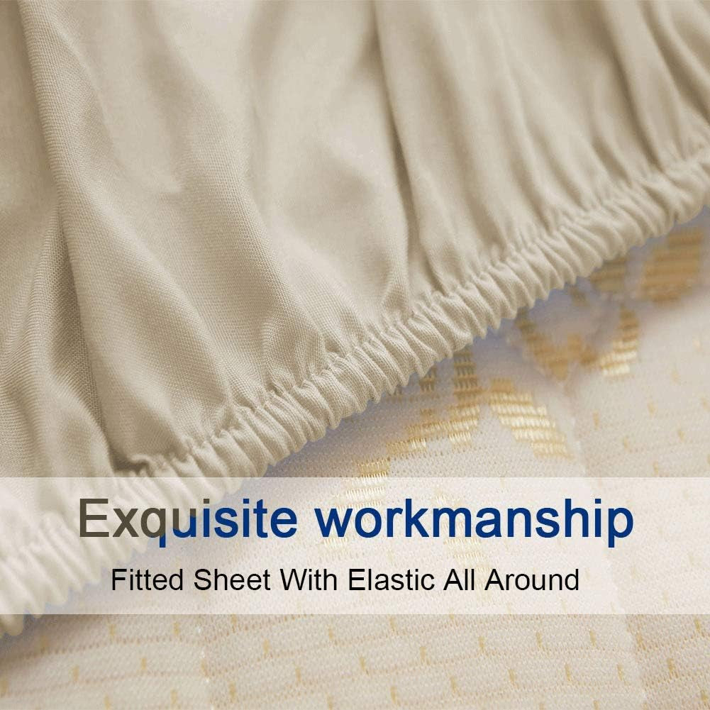 Bed Sheet Set Super Soft Microfiber 1800 Series Luxury Egyptian Sheets 16-Inch Deep Pocket Wrinkle and Hypoallergenic-4 Piece (Beige, Queen)