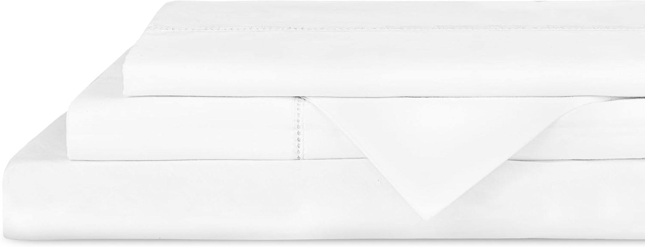 100% Cotton Fagotine Percale Sheet Set, Queen Size, White, 4 Pieces - 1 Flat, 1 Deep Pocket Fitted Sheet and 2 Pillowcases, Breathable, Crisp Cool and Strong Bed Linen