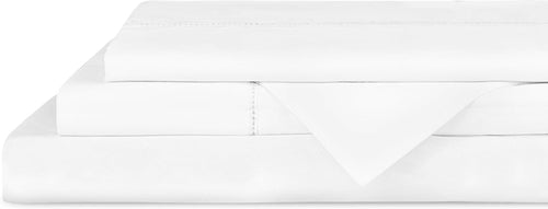 100% Cotton Fagotine Percale Sheet Set, Queen Size, White, 4 Pieces - 1 Flat, 1 Deep Pocket Fitted Sheet and 2 Pillowcases, Breathable, Crisp Cool and Strong Bed Linen