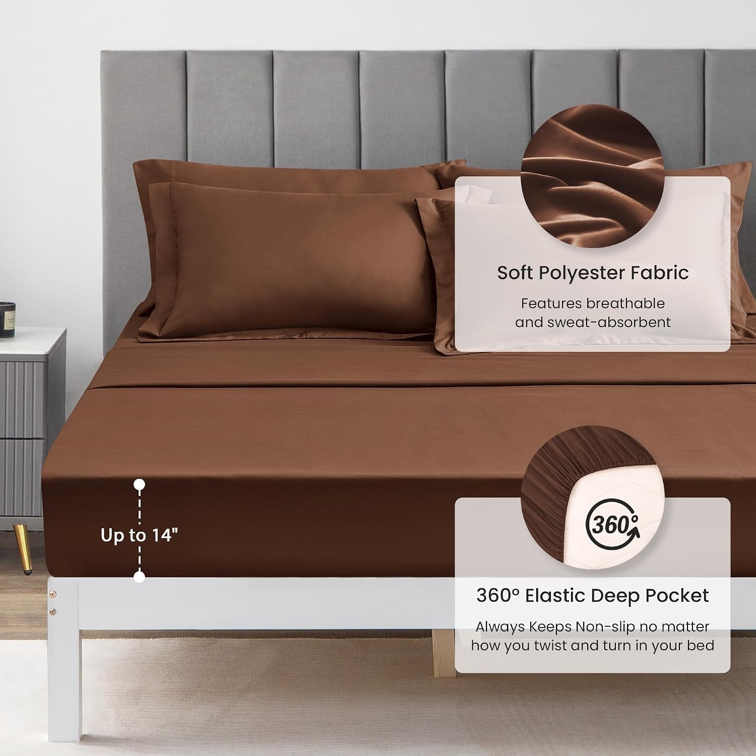 Full Comforter Set Brown, 7 Pieces Full Bed in a Bag, All Season Bedding Sets with 1 Comforter, 1 Flat Sheet, 1 Fitted Sheet, 2 Pillowcase and 2 Pillow Sham