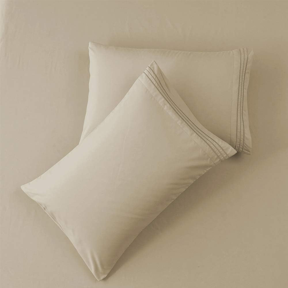 Bed Sheet Set Super Soft Microfiber 1800 Series Luxury Egyptian Sheets 16-Inch Deep Pocket Wrinkle and Hypoallergenic-4 Piece (Beige, Queen)