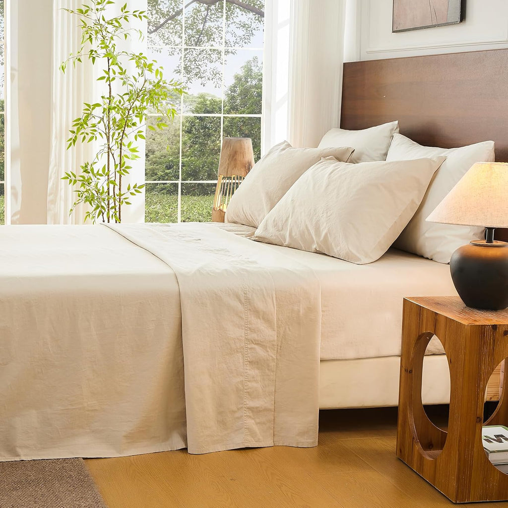 100% French Linen Queen Bedding Set – 18-24" Extra Deep, 4-Piece | Soft & Durable, Breathable & Cooling, Flax Linen Sheet, OEKO-TEX Certified, Moisture Wicking, Easy Care, Machine Washable