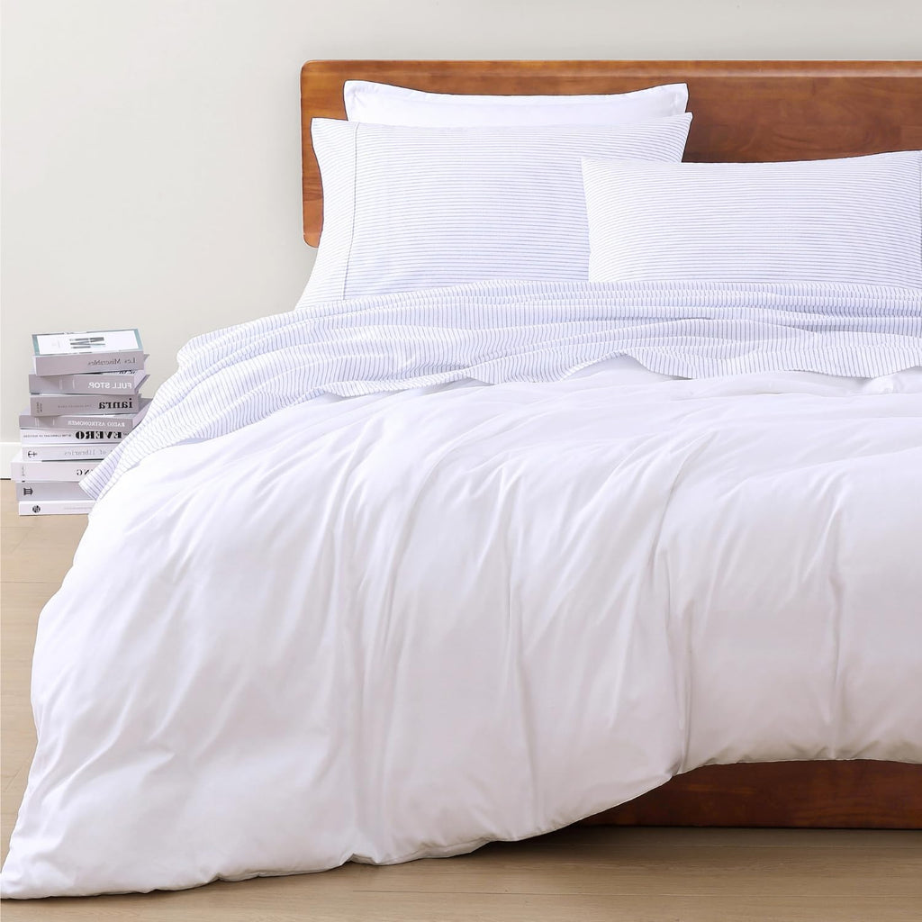 King Sheets 100% Organic Cotton 4Pc Percale - Ticking Stripe | King Sheet Set, 100% Organic Cotton Percale - Great for Gifting, Easy-Care Machine Washable, Breathable for Year-Round Sleep