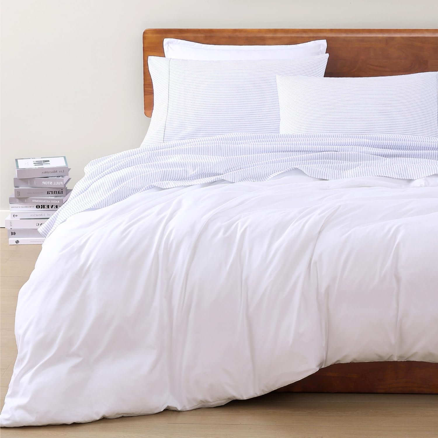 King Sheets 100% Organic Cotton 4Pc Percale - Ticking Stripe | King Sheet Set, 100% Organic Cotton Percale - Great for Gifting, Easy-Care Machine Washable, Breathable for Year-Round Sleep