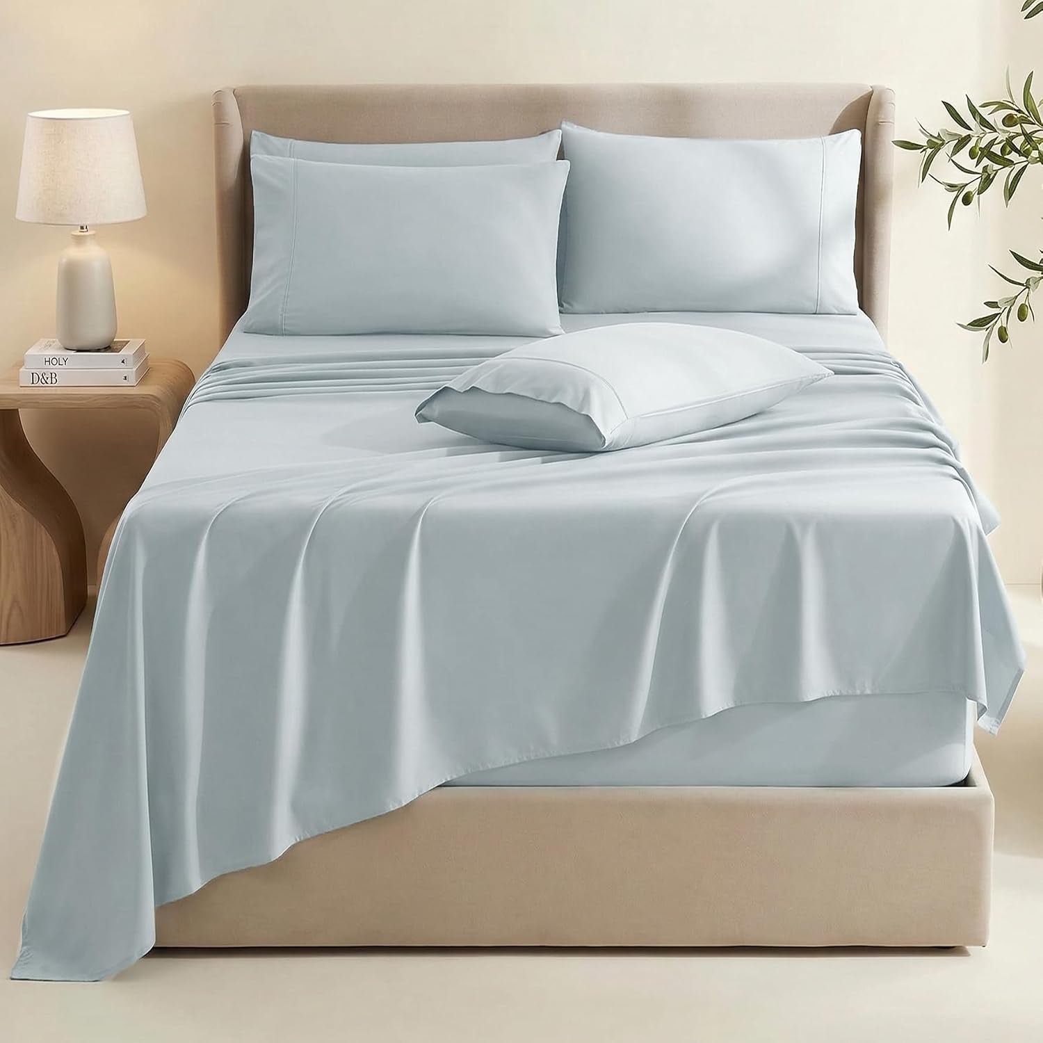 Bed Sheets, Luxury Soft 6 Piece Bed Sheet Set Extra Deep Pocket Fitted Sheets Fits Mattress up to 21", Double Brushed Bedding Sheets & Pillowcases,