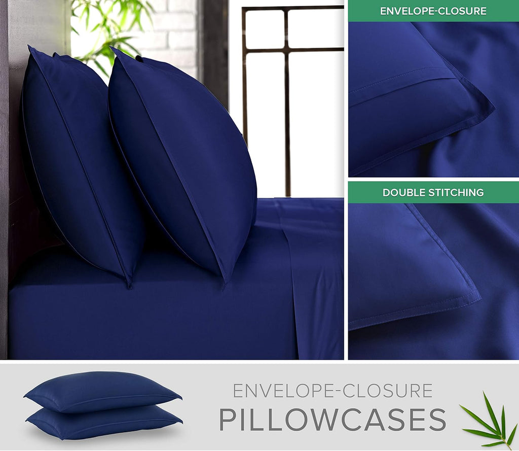 King Sheets, Genuine 100% Organic Viscose Derived from Bamboo Bed Sheet Set, Luxuriously Soft & Cooling, Double Stitching, 2 Year Quality Promise (King, Cobalt Blue)