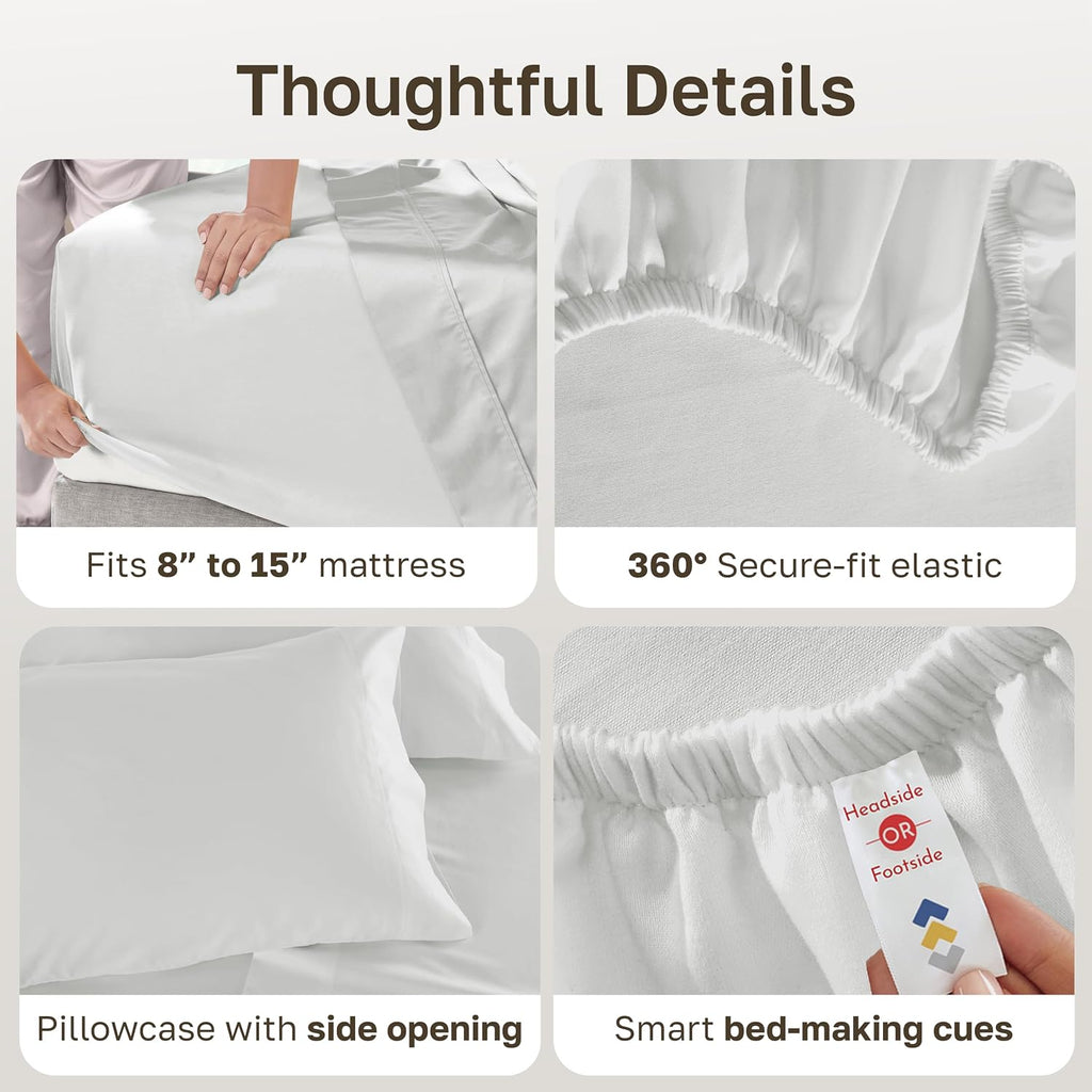 600 Thread Count Twin Bed Sheets Cotton Set | 100% Cotton Sateen Backed by Good Housekeeping Seal, Soft & Smooth, All-Around Elastic, Durable, 3 Pc - Antique Ivory Mist