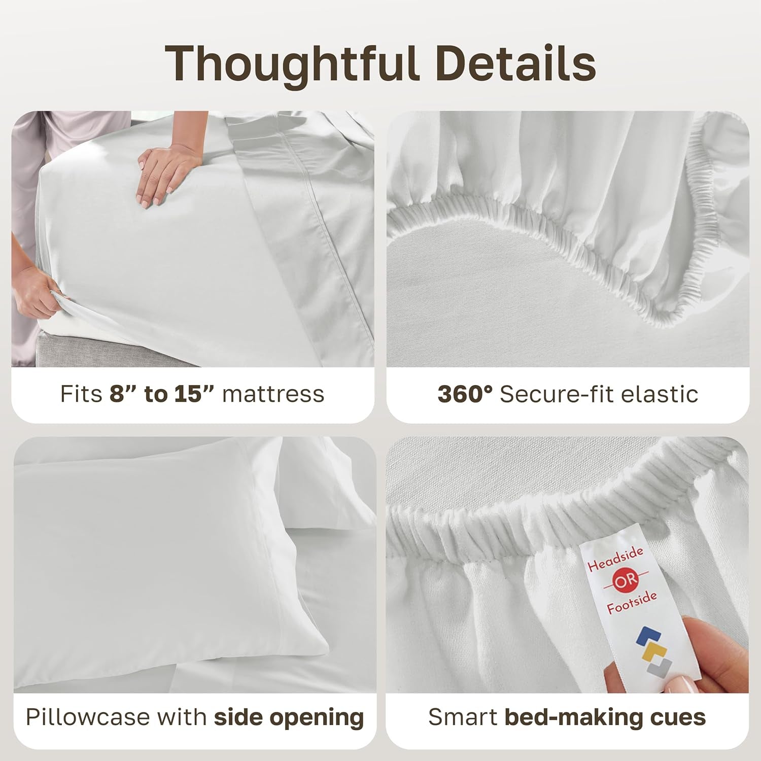 600 Thread Count Twin Bed Sheets Cotton Set | 100% Cotton Sateen Backed by Good Housekeeping Seal, Soft & Smooth, All-Around Elastic, Durable, 3 Pc - Antique Ivory Mist