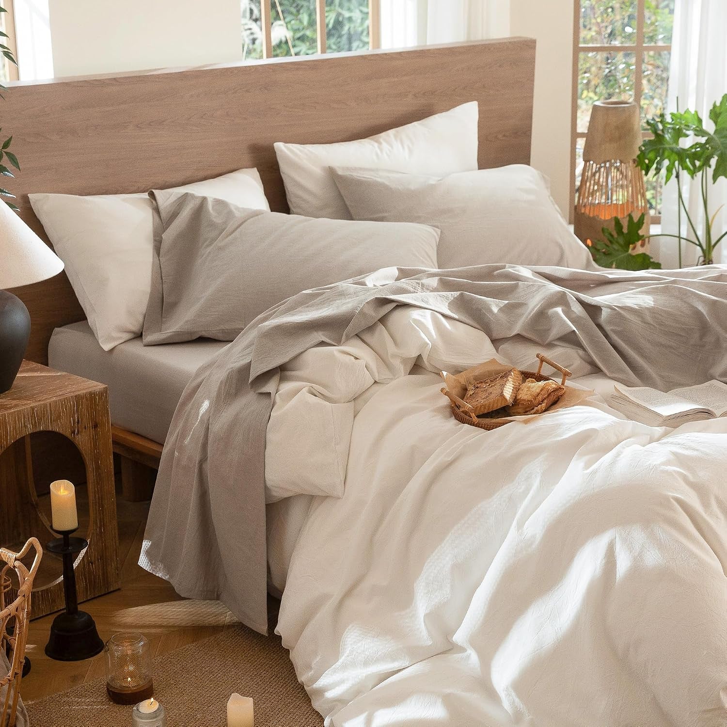 Sheet Set 100% Washed Cotton Linen-Like Extra Deep Pocket King | Relaxed Linen-Like Texture. Soft, Breathable & Lightweight Comfort. 15–19" Extra Deep Pocket with All-Around Elastic