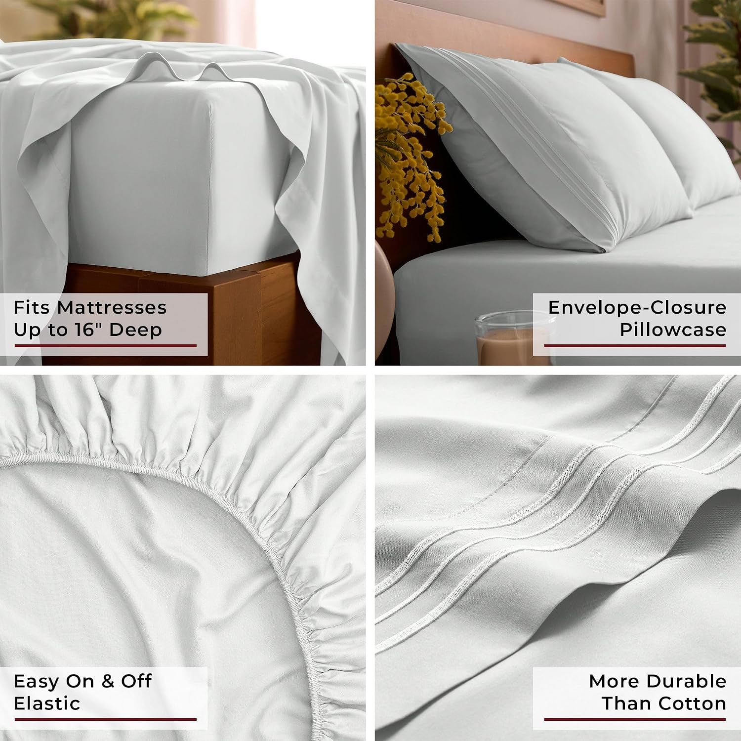 Queen Sheets Set - 4 PC Iconic Collection Bedding | Hotel Luxury, Extra Soft, Cooling Bed Sheets - Wrinkle, Fade, Stain Resistant (Queen, Ivory)