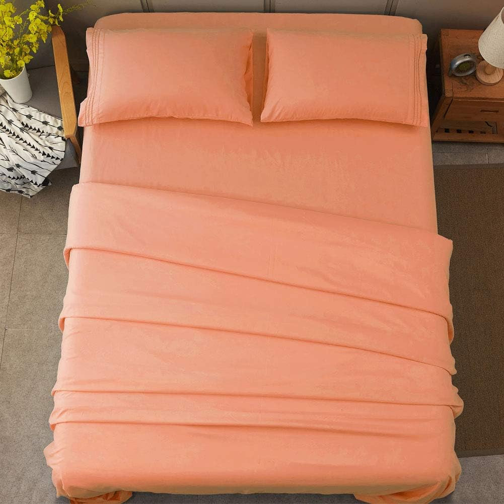 Bed Sheet Set Super Soft Microfiber 1800 Series Luxury Egyptian Sheets 16-Inch Deep Pocket Wrinkle and Hypoallergenic-4 Piece (Coral, Queen)