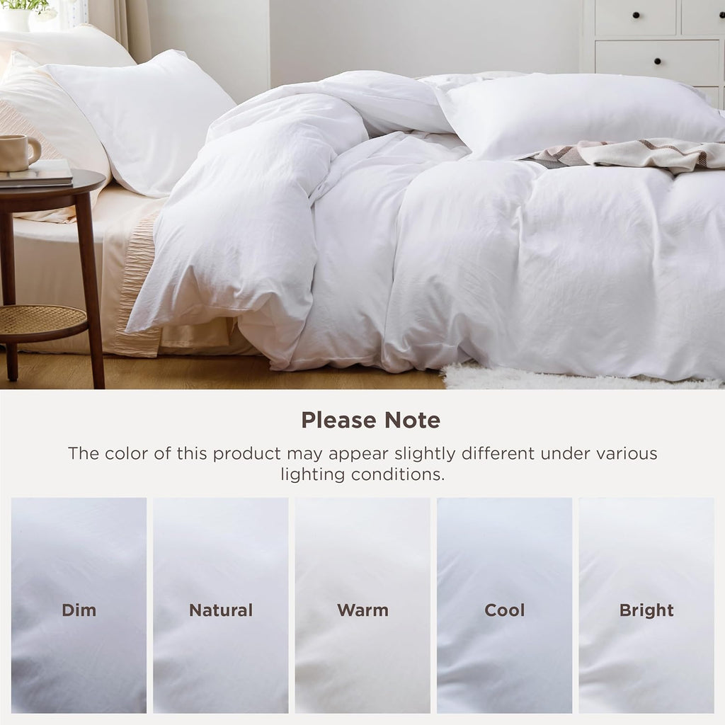 Bedsure Prewashed Duvet Cover Queen, Cotton-Like Bedding Set, Bright White | Ultra Soft, Relaxed Texture, Breathable Comfort, Hidden Zipper, 8 Corner Ties, Easy Care, OEKO-TEX Certified, Year-Round Use