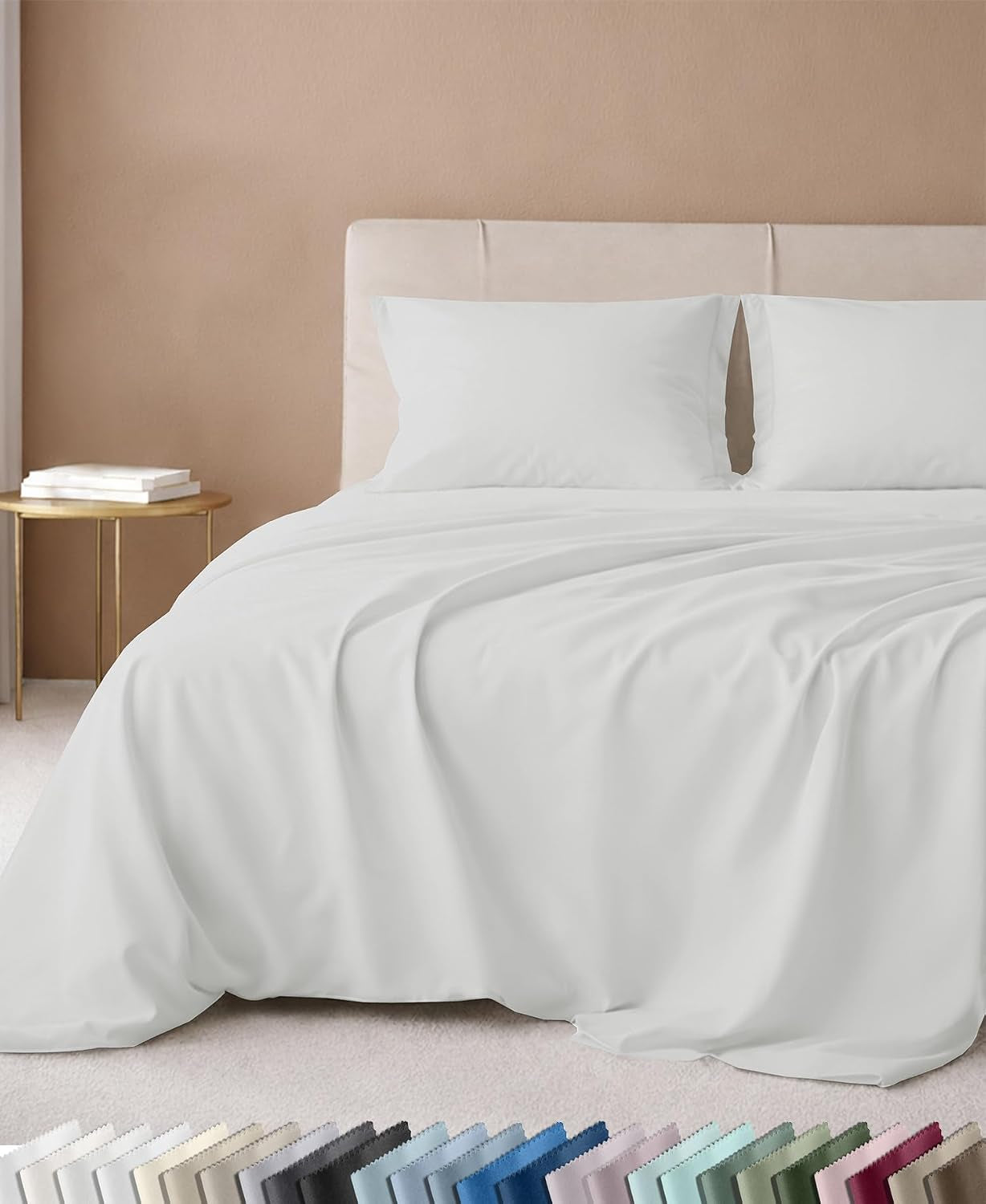 600 Thread Count Twin Bed Sheets Cotton Set | 100% Cotton Sateen Backed by Good Housekeeping Seal, Soft & Smooth, All-Around Elastic, Durable, 3 Pc - Antique Ivory Mist