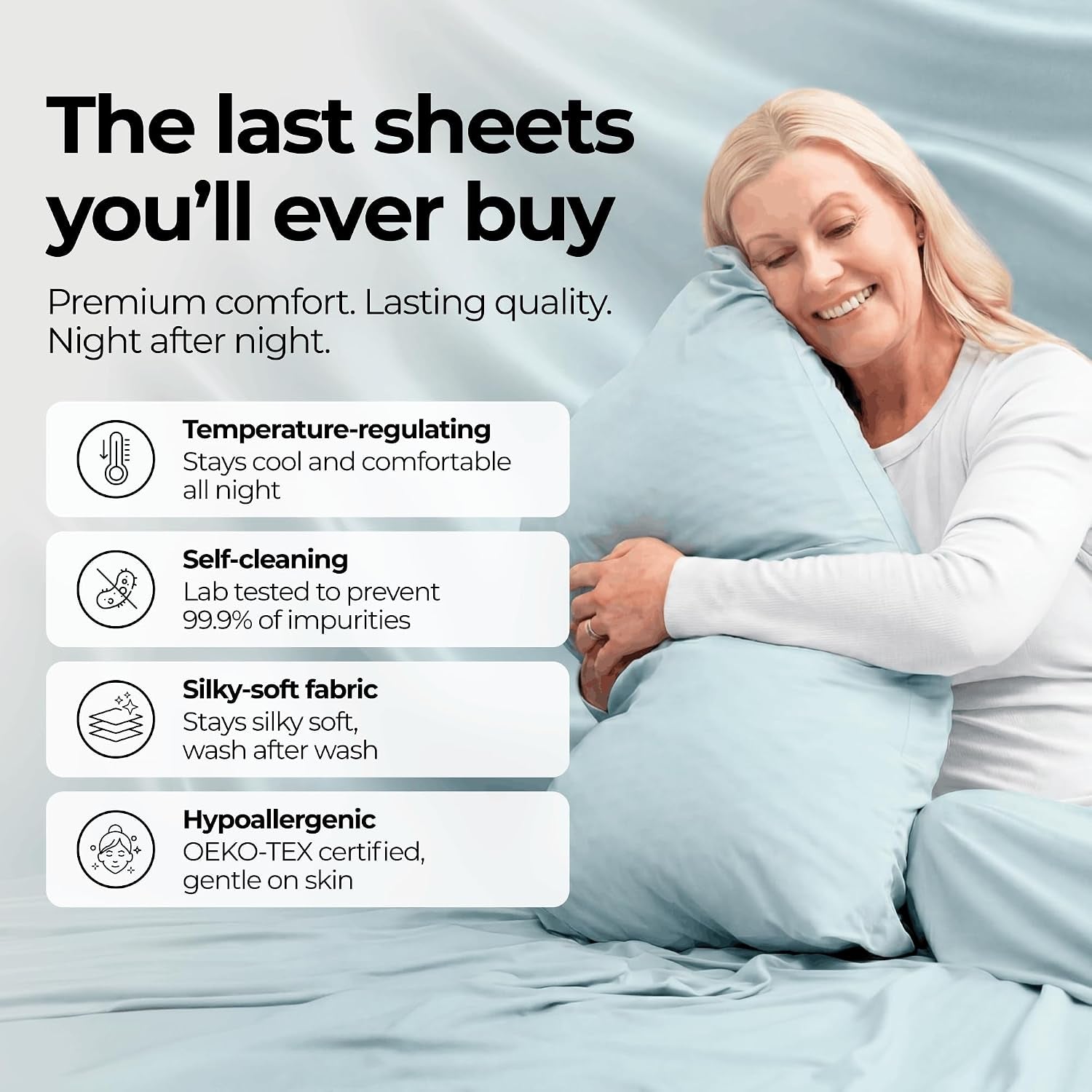 Silver Infused Bed Sheets Set - Ultra-Soft Temperature-Regulating Fabric with Self-Cleaning Technology™ That Stays Fresh 3X Longer for Hygienic Sleep