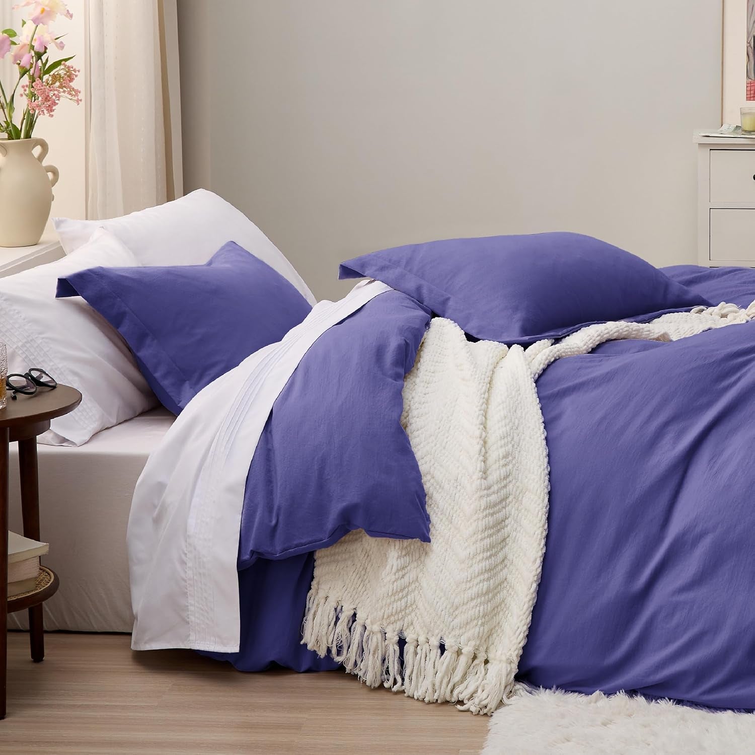 Bedsure Skipper Blue Duvet Cover Queen Size - 3 Pieces Prewashed Cotton-Like Polyester Extra Soft Bedding Set, Includes 1 Duvet Cover 90X90 Inches with Zipper Closure & 2 Pillow Shams, No Comforter