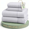 King Sheets 100% Organic Cotton 4Pc Percale - Ticking Stripe | King Sheet Set, 100% Organic Cotton Percale - Great for Gifting, Easy-Care Machine Washable, Breathable for Year-Round Sleep