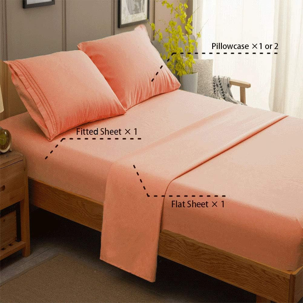 Bed Sheet Set Super Soft Microfiber 1800 Series Luxury Egyptian Sheets 16-Inch Deep Pocket Wrinkle and Hypoallergenic-4 Piece (Coral, Queen)