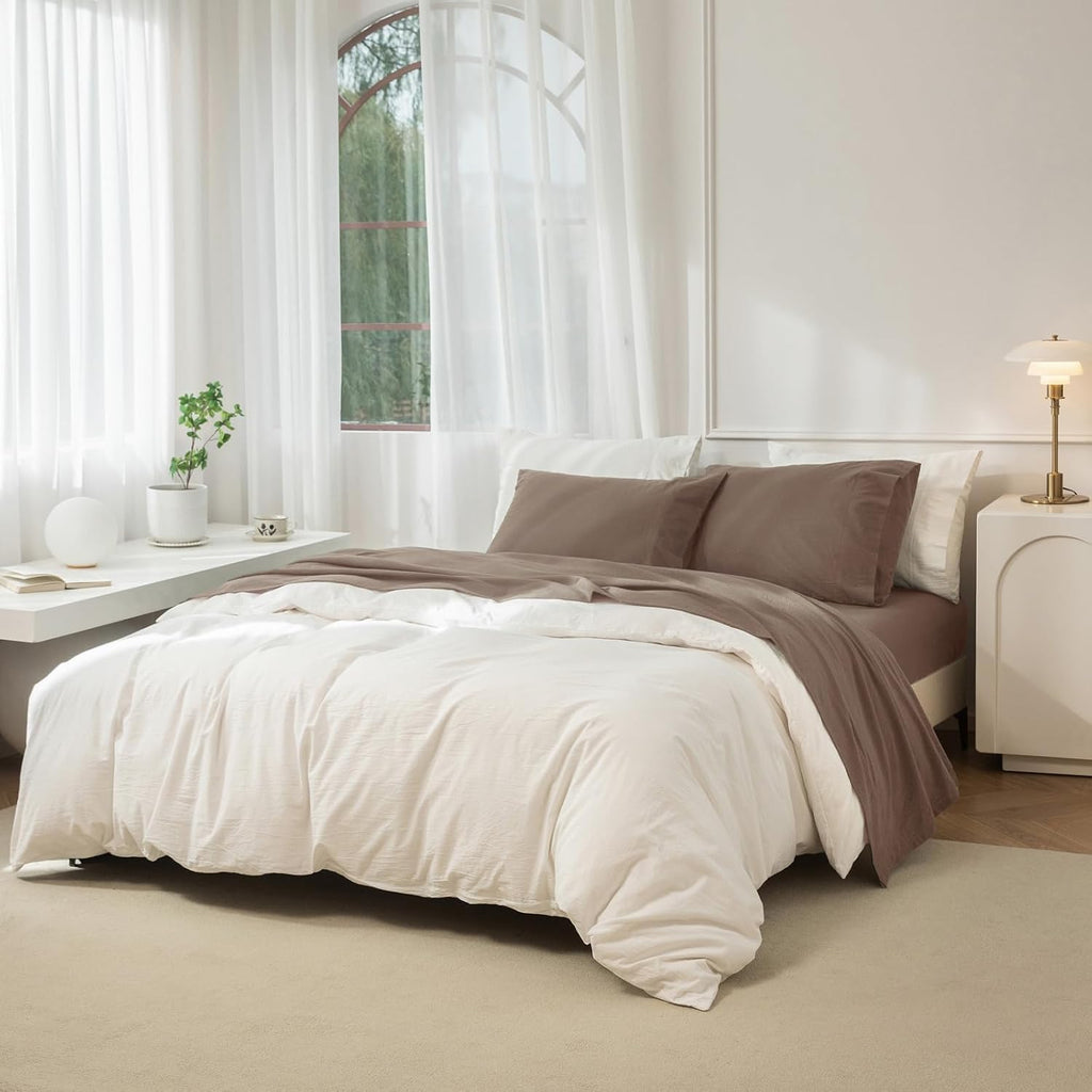 King Washed Cotton Sheet Set, 4-Piece, Relaxed Linen Feel | Deep Pocket Fits Mattresses up to 17". Flat Sheet & 2 Pillowcases. Naturally Soft & Breathable. Machine Washable.