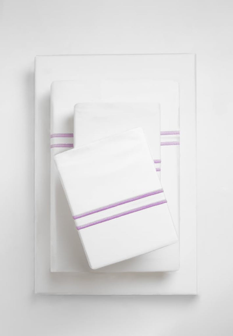 100% Cotton Percale Double Marrow Stitch Hem Sheet Set Queen Size, Mauve Lavender, 4 Piece Hotel-Style Tailored Deep Pocket Bedding, Crisp Cool All-Season Breathable Sheets, Long-Staple Combed Cotton