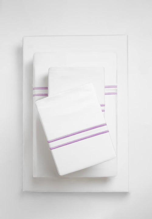 100% Cotton Percale Double Marrow Stitch Hem Sheet Set Queen Size, Mauve Lavender, 4 Piece Hotel-Style Tailored Deep Pocket Bedding, Crisp Cool All-Season Breathable Sheets, Long-Staple Combed Cotton