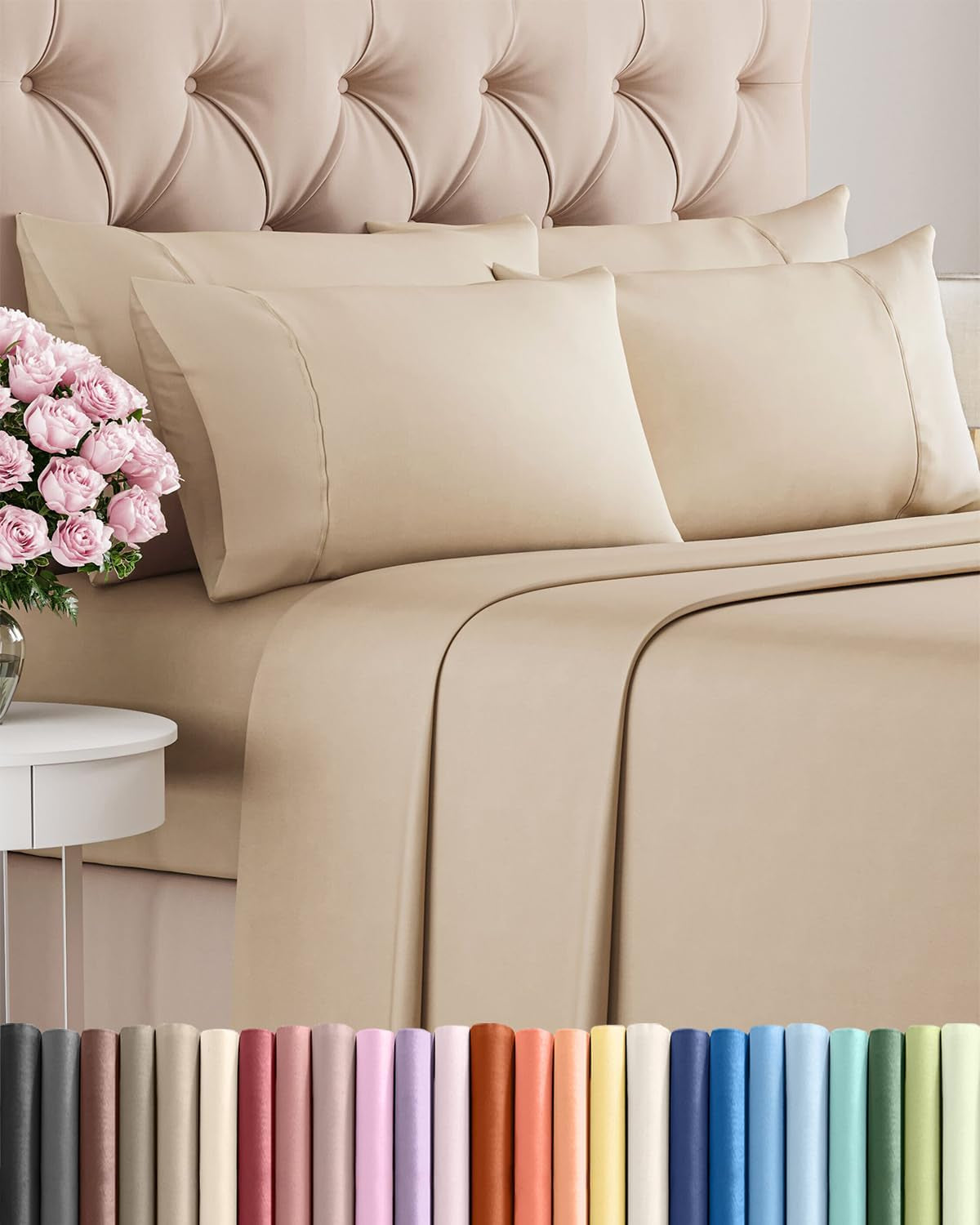 King 6 Piece Bed Sheet Set - Comfy, Breathable & Cooling Sheets - Cream | Ultra Soft Hotel Luxury Bedding Set W/ 8-16 Inch Deep Pockets - 1 Flat & 1 Fitted Sheet & 4 Pillowcases - Wrinkle & Fade Free